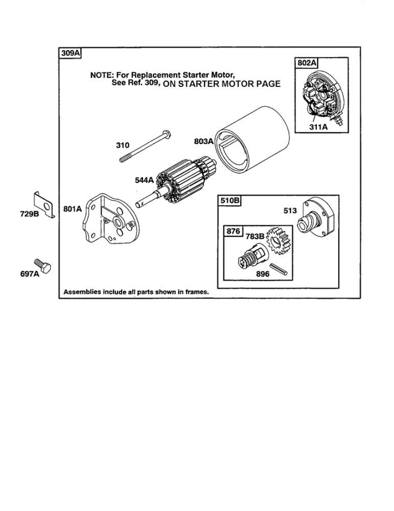 Starter Housing Diagram and Parts List for 28B700-28B799 0001-0008-0009 Briggs and Stratton Engine